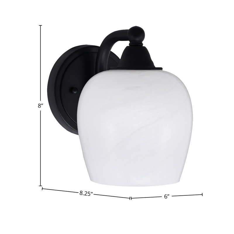 Applique murale Paramount avec fini noir mat et verre marbré blanc de 6 po