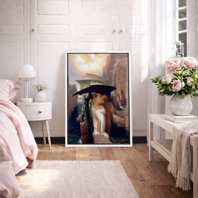 «Mythologique dragon et jeune fille», images classiques classiques, impression sur toile encadrée, Cadre flottant blanc