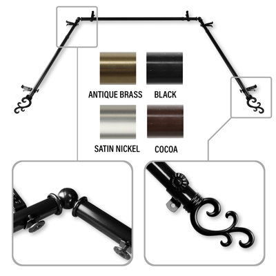 Verlyn Steel Rod/Resin Finials Adjustable Bay Window Single Curtain Rod