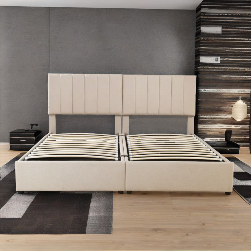 Lit plateforme tapissier très grand Kollen, Beige