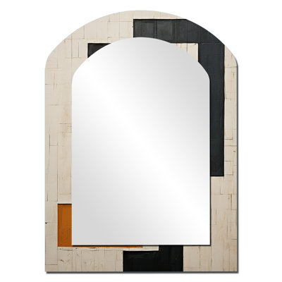 Nouvel ordre minimaliste monochrome minimaliste - miroir décoratif géométrique asymétrique, miroir arqué moderne, impression d'art en métal