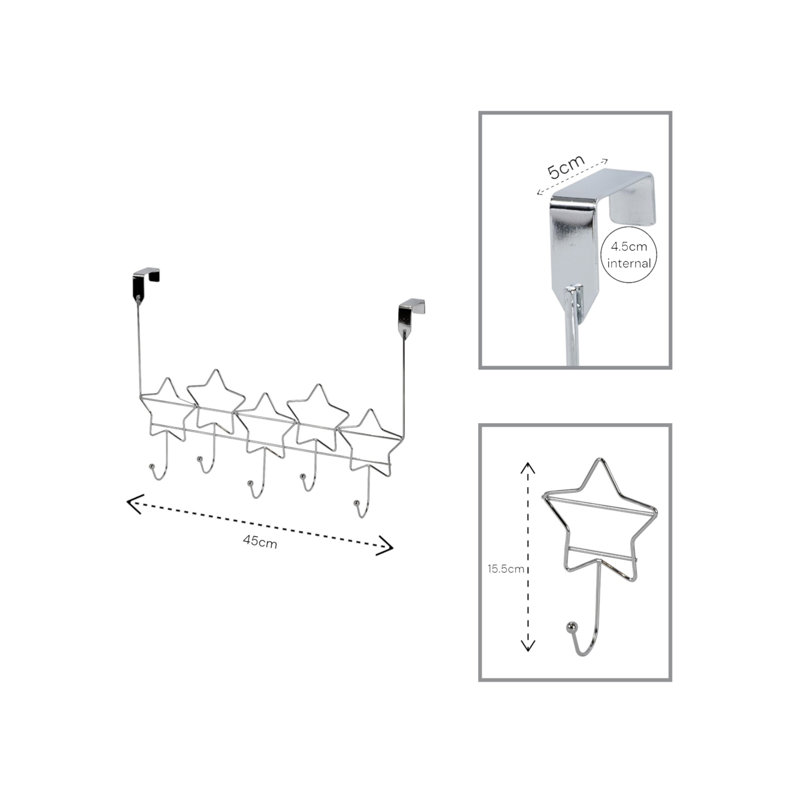 Stars Over Door Storage Hooks, Polished Chrome