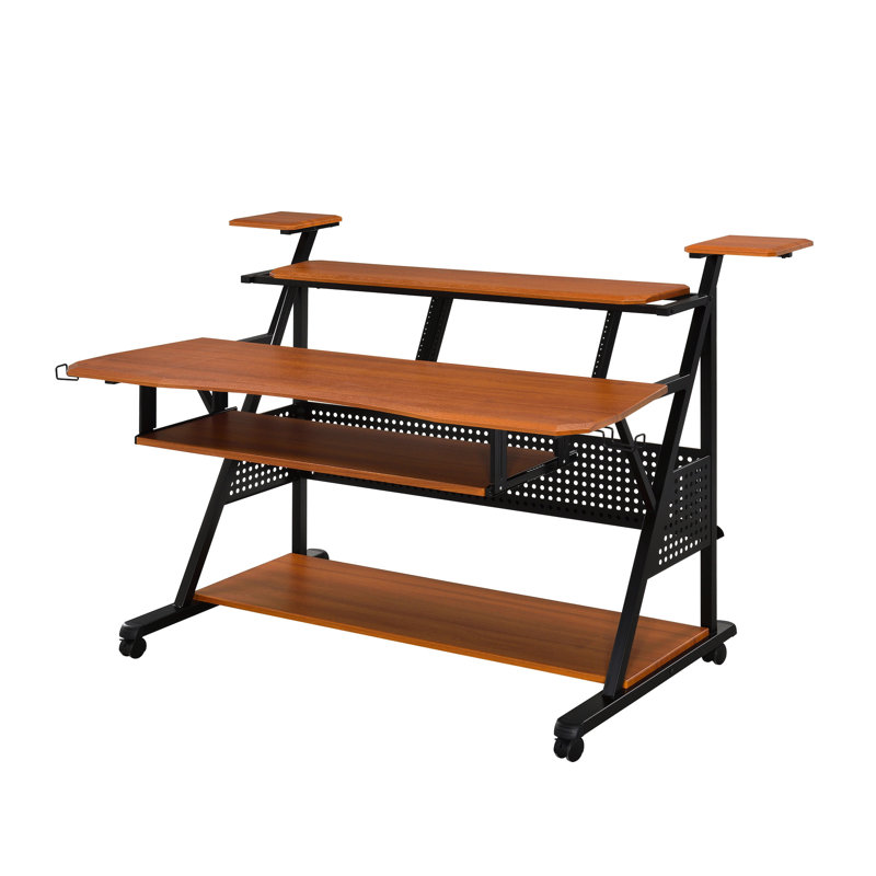 Bureau de musique Willow cerise et noir pour clavier 61 touches, plateau de table de 18 mm d'épaisseur, l 47 po x l 9 po, bureau au-dessus de la tablette, l 9 po, tablette haut-parleur, l 51 po, l 16 po, espace de rangement de la base, l 40 po L 13 po x H 6 po
