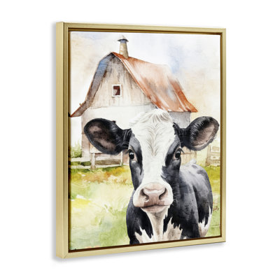 «Cow Little at Farm», art mural encadré sur toile flottante par Kim Allen