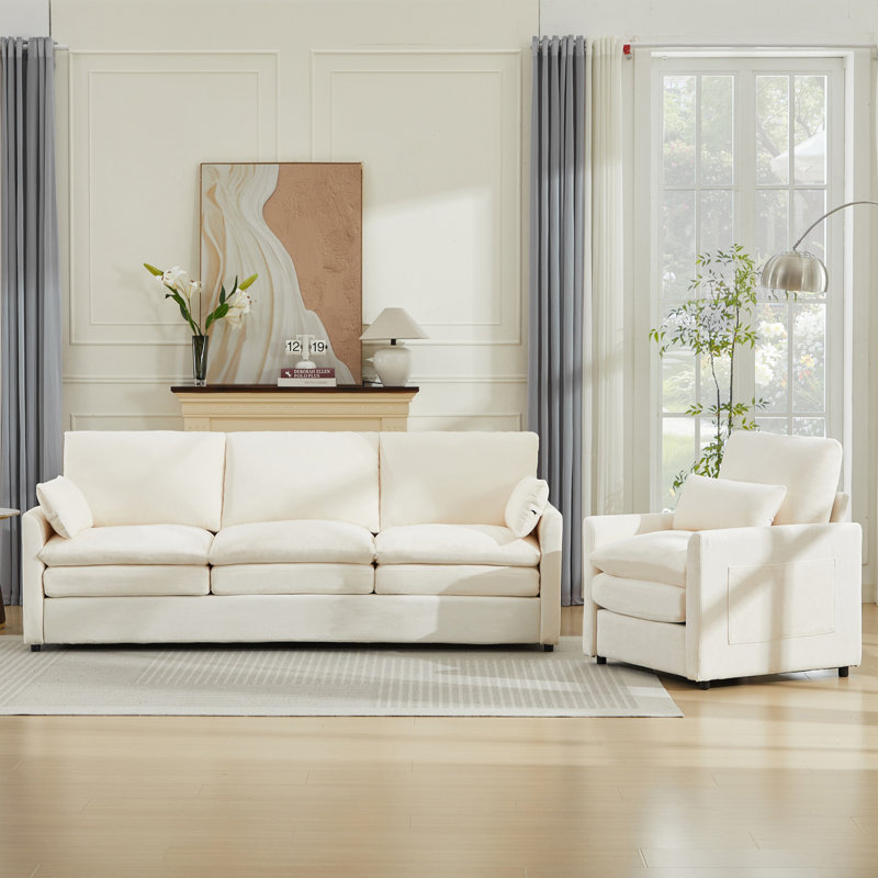 Ensemble de salon en chenille 2 pièces, Beige