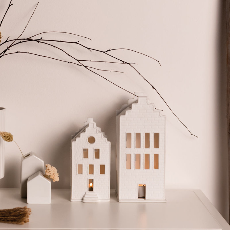 Porcelain Village House - Brick House with Stepped Gable, 6.3" H x 3" W x 3.1" D