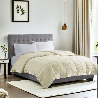 Couverture en duvet synthétique toutes saisons, couverture matelassée légère et douce, jeté luxueux avec bordure en satin pour lit