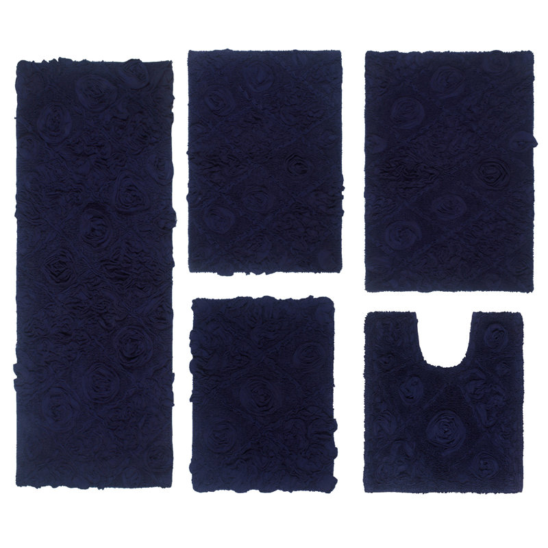 Ensemble de tapis de bain antidérapants multiples 100% coton, Marine