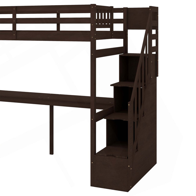 Loft Bed With Storage Staircase And Built-In Desk, Espresso