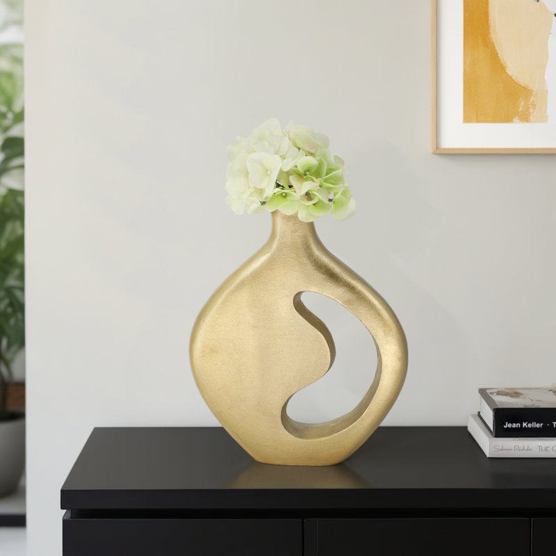 Mercer41 17" Adair Champagne Metal Vase, 14" H x 11" W x  2" D