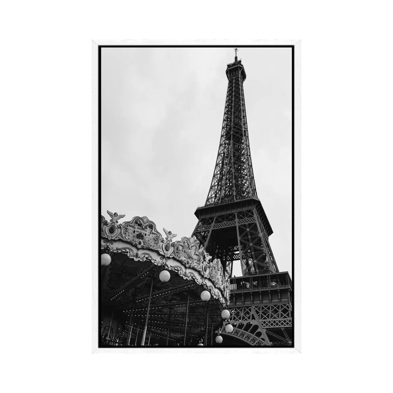 Eiffel Tower Carousel III by Bethany Young - Print on Canvas, 66.04cm H x 45.72cm W x 3.81cm D, White Framed