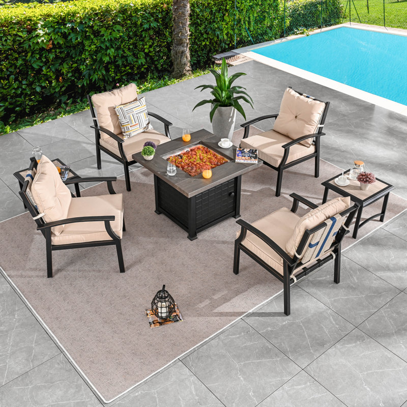 Ensemble de conversation à chaises multiples avec coussins 7 pièces, Beige