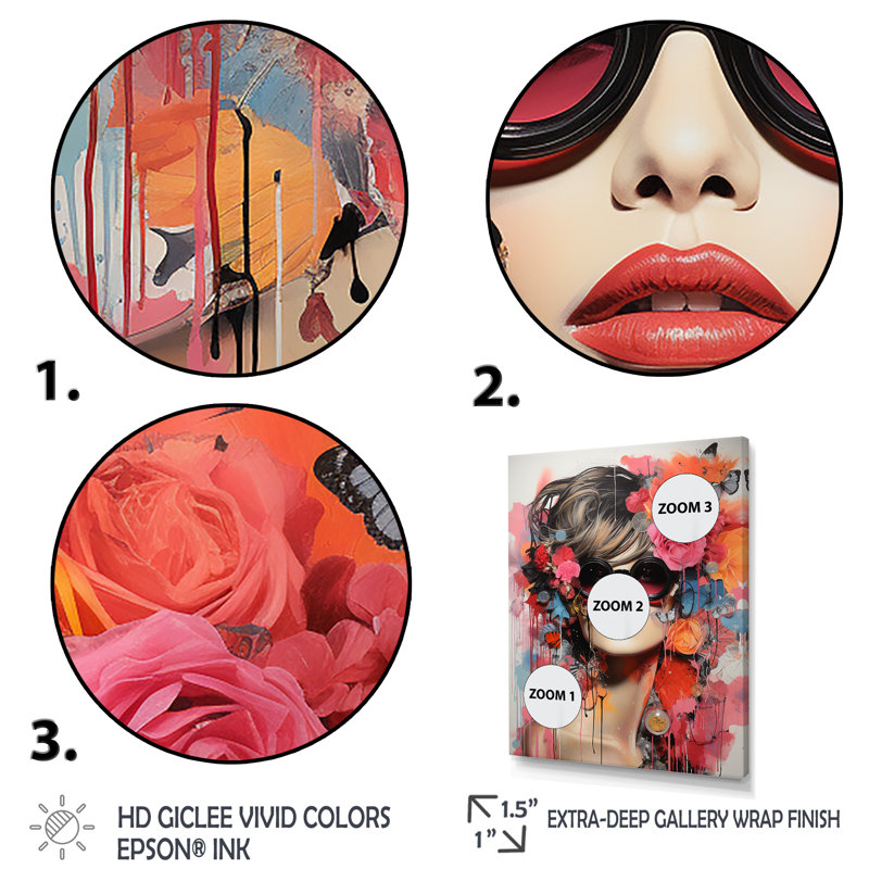 «Pink Fashion Couture Woman Portrait II», art mural mode, Toile tendue, H 20 po x l 12 po x P 1 po
