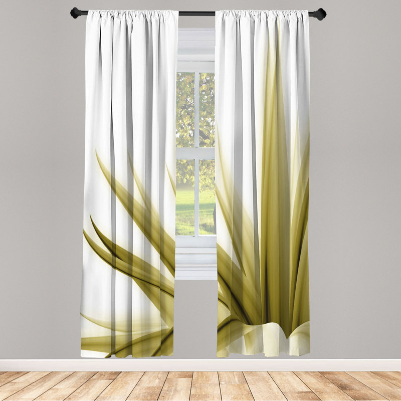 Microfiber Floral Semi-Sheer Rod Pocket Curtain Panels, 28" W x 84" L, Mellow Yellow/White