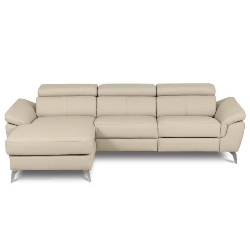 Milton Keynes Italian Leather Electric Reclining Corner Sofa with Adjustable Headrests and Adjustable Armrests, Beige