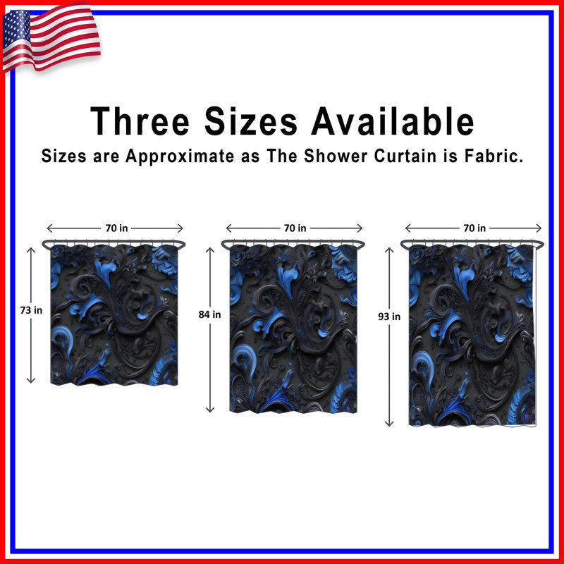 Rideaux de douche Intricate Blue Black Swirls, L 70 po x H 84 po
