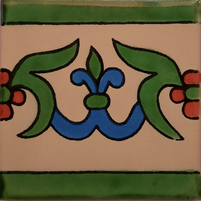 4.2" x 4.2" 9pcs TalaMex White Liz Flower Talavera Mexican Tile