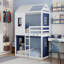 Lit simple superposé en bois avec tente, bleu et blanc-575726206-575726201
