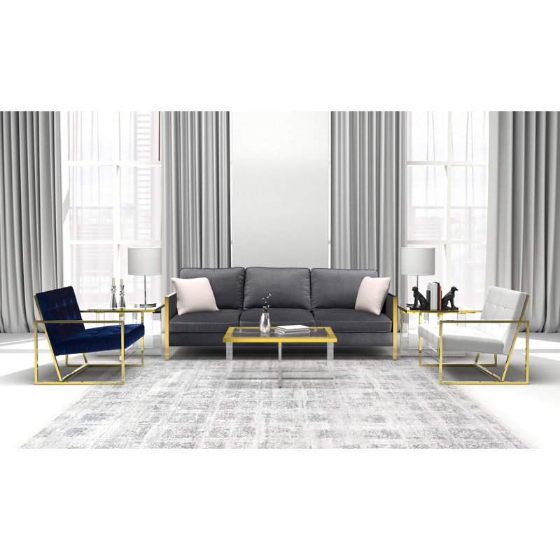 Gold and Clear Acrylic Square Side Table with Glass Top