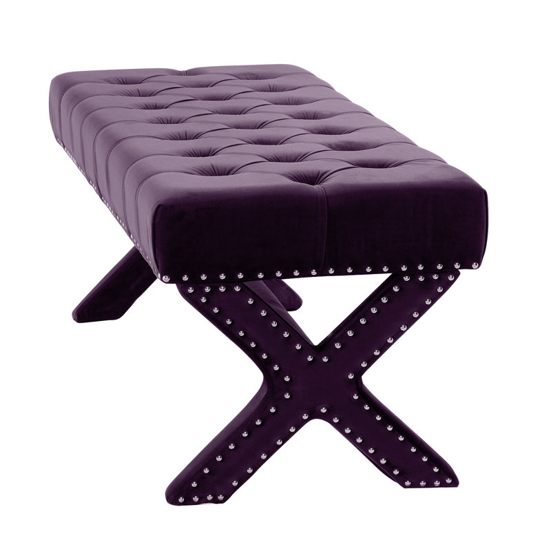 Banc en velours capitonné Lovell, Prune