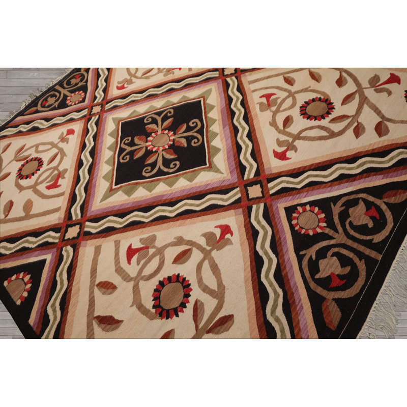 Tapis traditionnel kilim ivoire en laine tissé à la main 8 pi 2 po x 9 pi 9 po