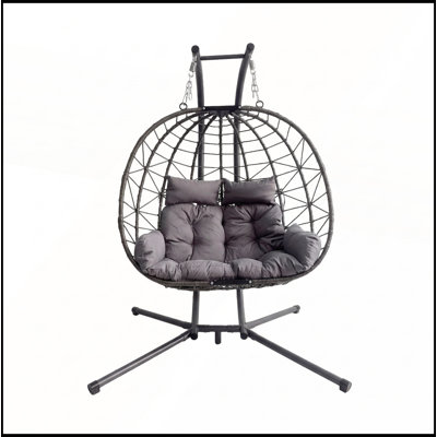 Double fauteuil à œufs suspendu avec support, balançoire de patio spacieuse pour une détente intérieure et extérieure
