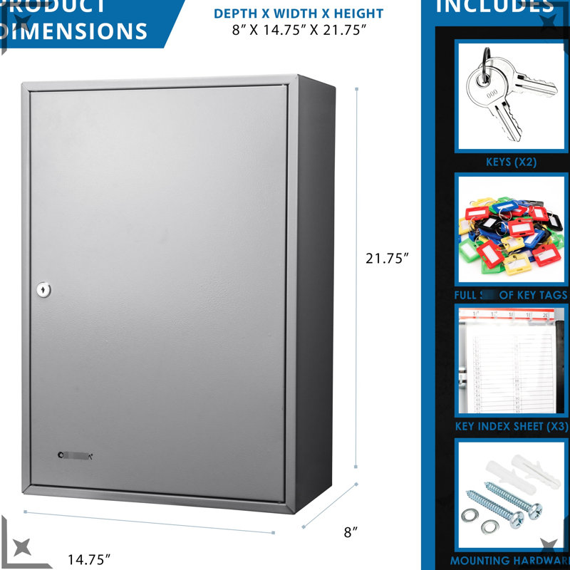 300 Key Adjustable Cabinet With Lock - Robust Steel Wall Mount Box Colorful Tags For Organized Storage Gray Various Places Locked Efficient Handling Different Shoppers