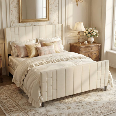 Upholstered Bed With Footboard & Charging Station