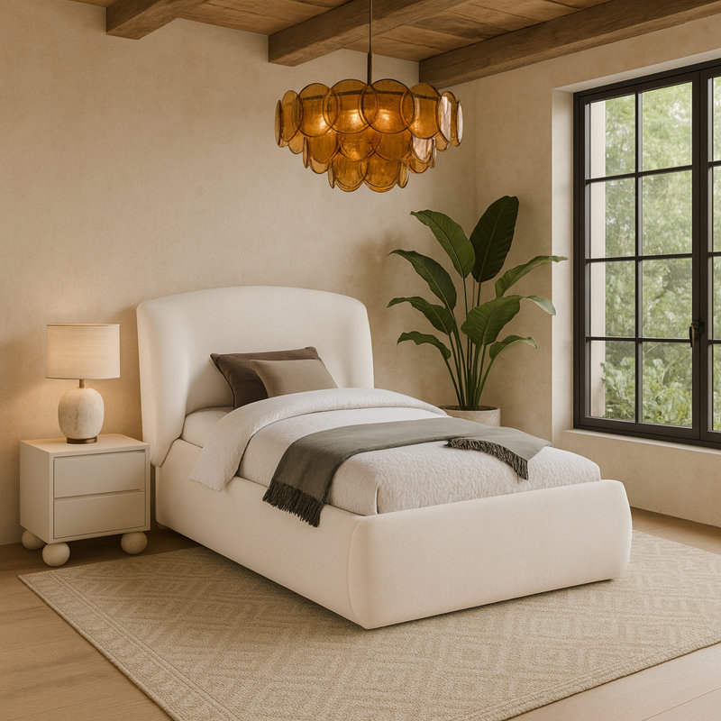 Lit tapissier Sandro, Simple, Tissu chenille crème
