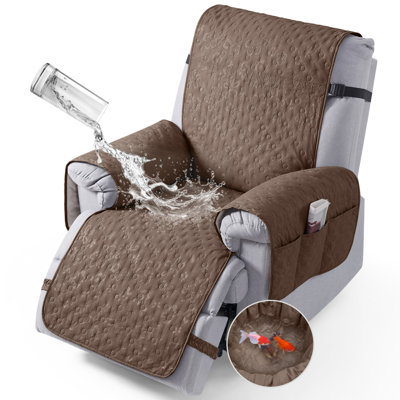 100% Waterproof 1-Seat Recliner Slipcover with Non-Slip Granule Backing, Side Pockets and Triple Elastic Straps, Machine Washable Scratch-Resistant Reclining Chair Cover Protector for Kids and Pets