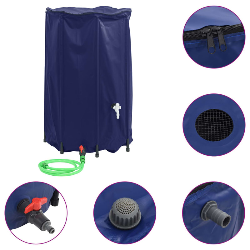 Dakota Fields Plastic Rain Barrel, Blue, 500 L