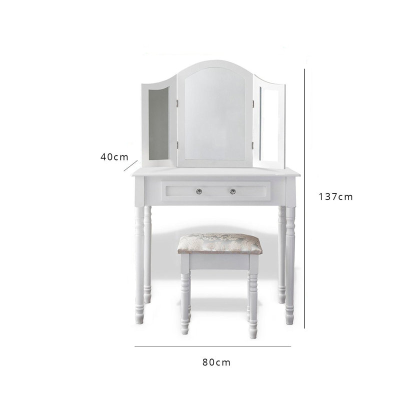 Dressing Table with Mirror and Seat, White