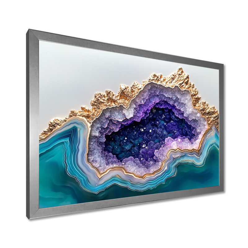 Agate Dream River VI - Stone Geode Canvas Print, 12" H x 20" W, Picture Framed Print, Silver