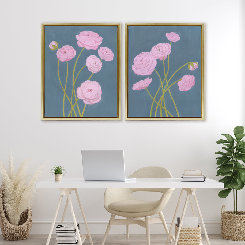 Cadre flottant Posies over Dusty 2pc, design par Grace Popp, Cadre flottant métallique doré, H 31 po x l 25 po
