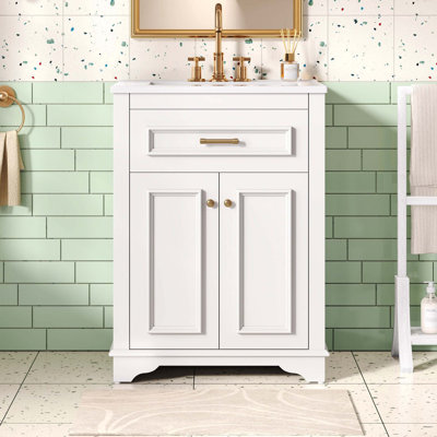 Meuble-lavabo à double porte avec tiroir basculant et cuve en céramique une pièce