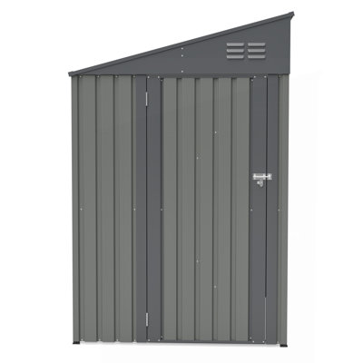 4x7 Foot Lean-To Shed in Olive grey, Heavy-Duty Steel Outdoor Storage for Garden Tools & Bicycles, Maximize Your Backyard & Patio Space with All-Weather Protection