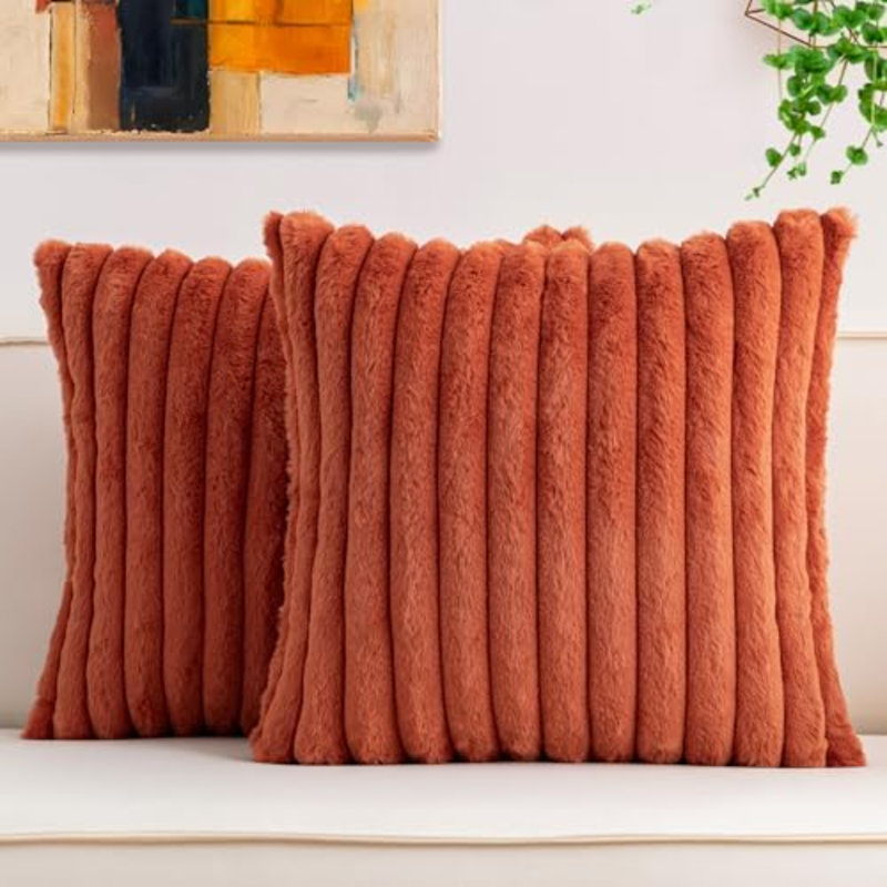 Ensemble de 2 housses de coussin en fausse fourrure de Noël 24 x 24 po, rouille