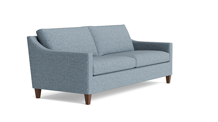 Vera Sofa (85"), Performance Weave - Carrot, Walnut Finish (Angled)