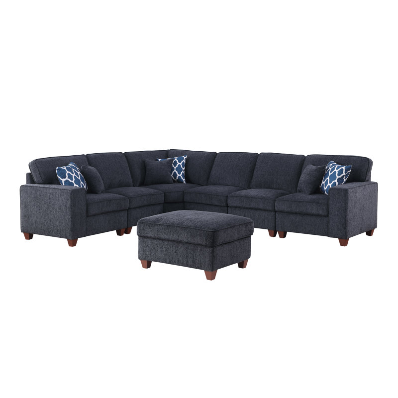 7 - Piece Upholstered Sectional, Dark Gray Chenille