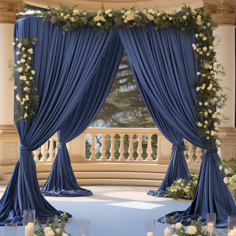 Wrinkle Free Wedding Backdrop Curtains 4 Panels, Navy Blue