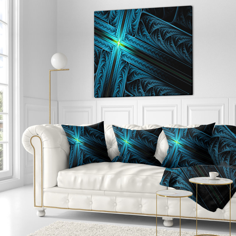 Fractal Cross Design - coussin imprimé abstrait, 16 po x 1 po, Bleu, Coussin décoratif