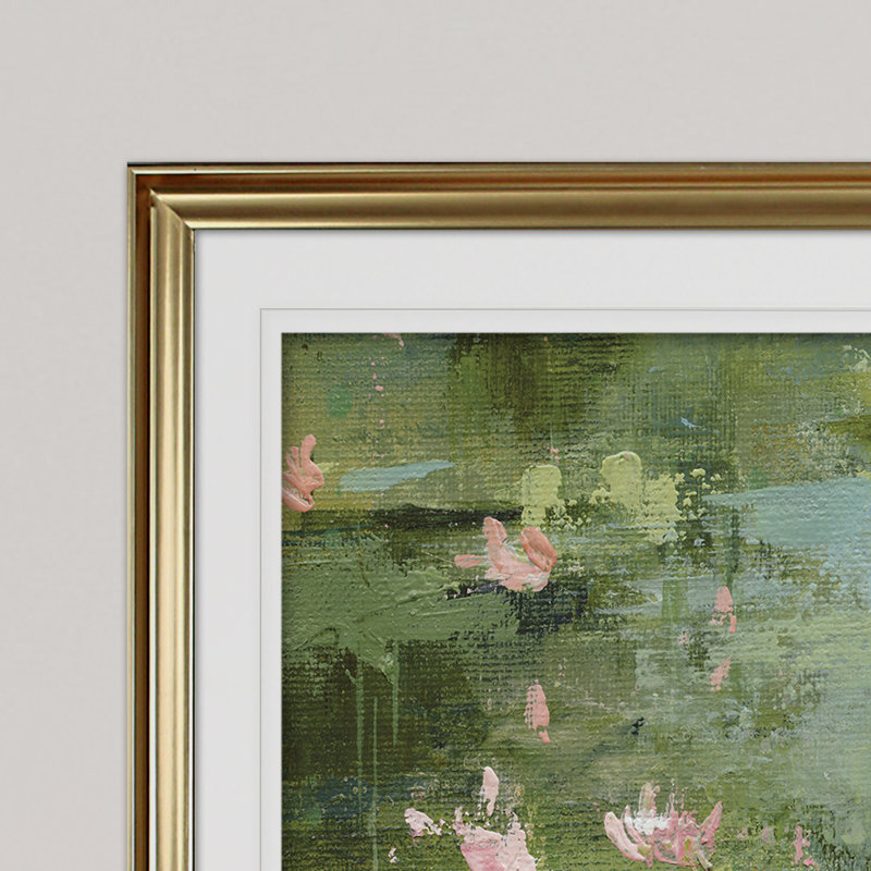« celadon les nymphéas ii », reproduction de peinture à l’acrylique encadrée, Or, H 28 po x l 38 po x P 1,5 po