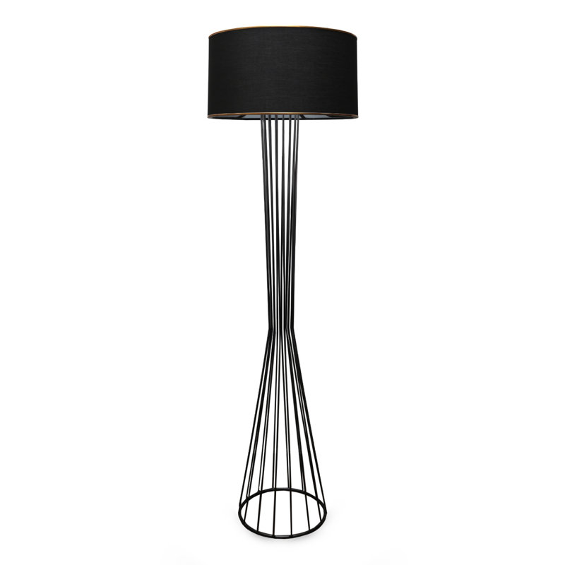 Lampe sur pied industrielle moderne, 100% métal, hauteur 61,0 pouces, couleur noire, douille E27 de 40 W maximum | Capuchon en tissu élégant, parfait pour la décoration de la maison et du bureau, conception élégante de couleur unie pour un look contemporain