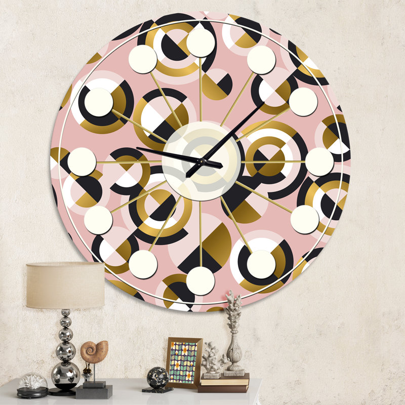 Motif circulaire de formes géométriques rétro - horloge murale moderne Mid-Century, Moyenne
