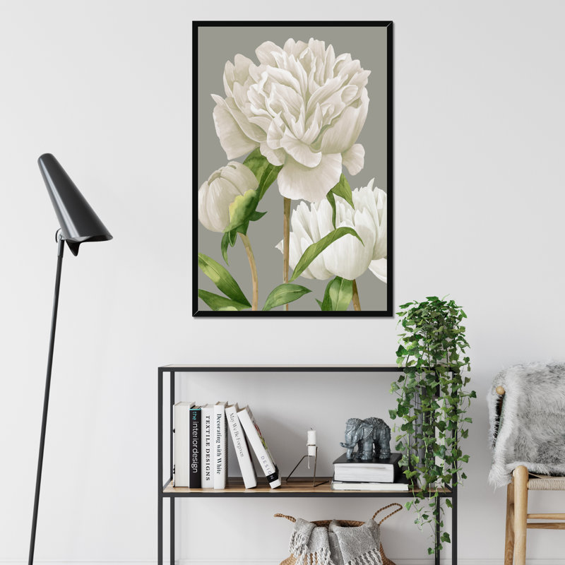 White Peonies II by Grace Popp - Painting, Black Framed Paper Print, 95cm H x 65cm W