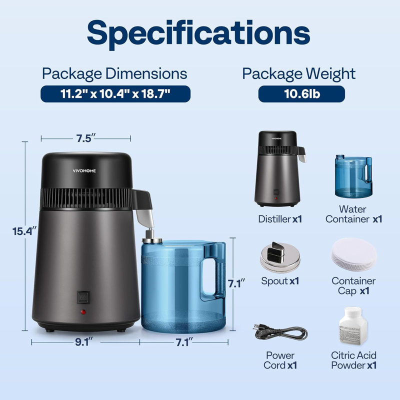 4l Countertop Water Distiller Machine With Smart Switch, Black