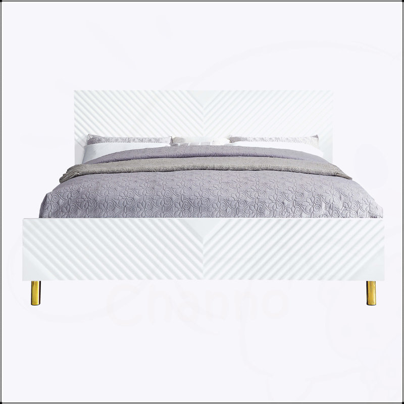 Lit EK Gaines blanc à finition ultrabrillante avec motif ondulé