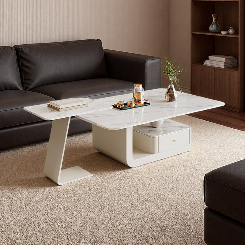 Ensemble de tables basses avec tiroir Minimalisme, Blanc, H 16,53 po x L 23,62 po x l 47,24 po, Blanc / gris clair
