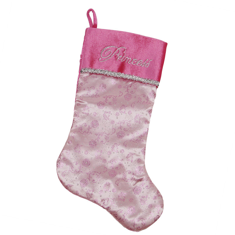 Chaussette de Noël princesse pailletée rose et argent 21 po