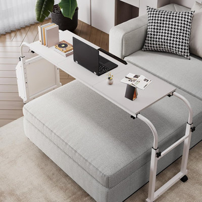 Adjustable Overbed Rolling Desk With Tilt And Storage – White